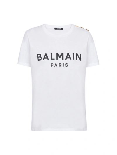 Shop Balmain T-shirt With  Paris Print In White