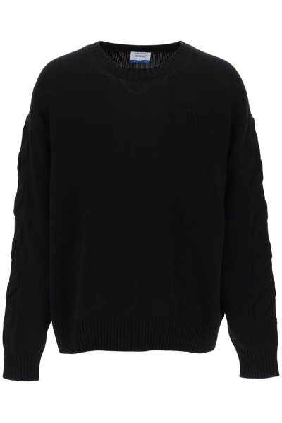 Shop Off-white Off White Sweater With Embossed Diagonal Motif In Black