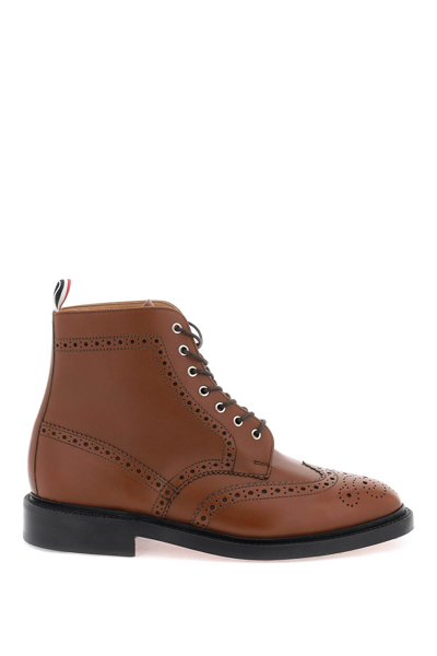 Shop Thom Browne Wingtip Ankle Boots With Brogue Details In Brown