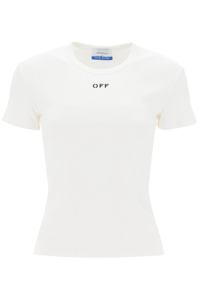 Shop Off-white Off White Ribbed T Shirt With Off Embroidery