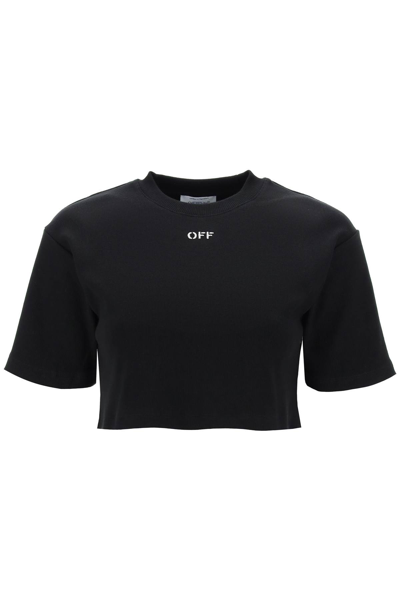 Shop Off-white Off White Cropped T Shirt With Off Embroidery In Black