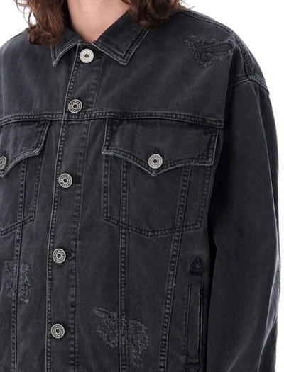 Shop Balmain Worn-effect Denim Jacket In Faded Black