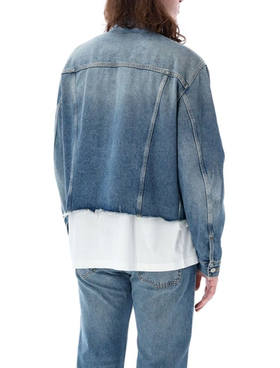 Shop Mm6 Maison Margiela Raw-cut Denim Jacket In Washed Blue