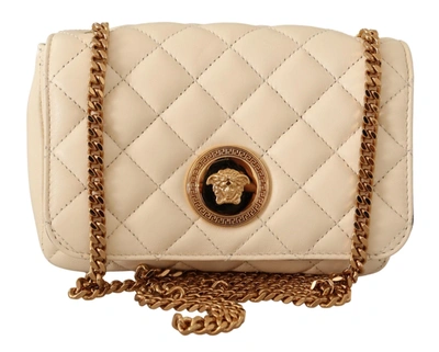 Shop Versace White Nappa Leather Medusa Small Crossbody Bag