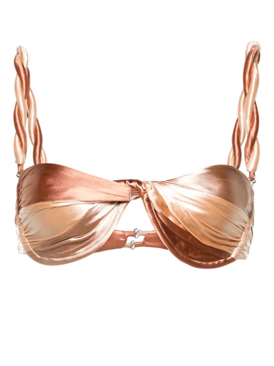 Shop Isa Boulder Gold Twist-detailed Reversible Bikini Top In Pink