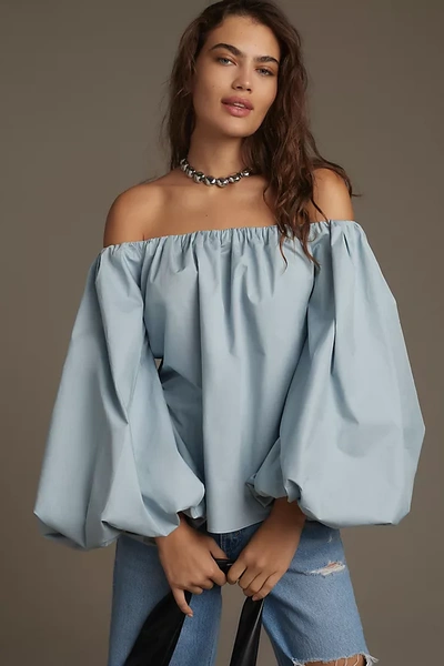 Shop Mare Mare X Anthropologie Off-the-shoulder Puff-sleeve Top In Blue
