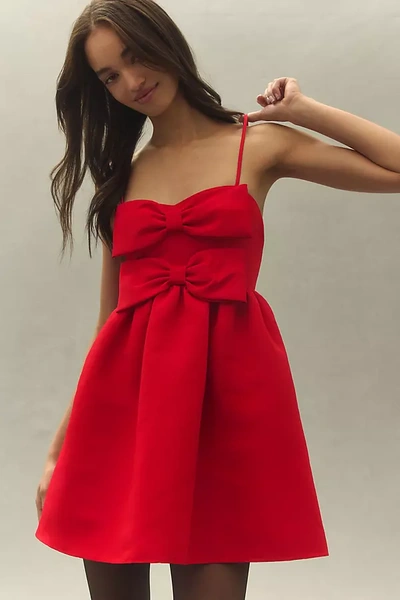 Shop Sachin & Babi Sloane Taffeta Double-bow Pleated Mini Dress In Red