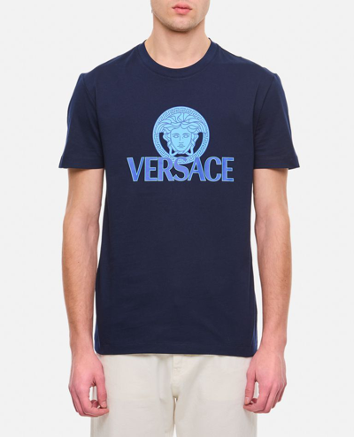 Shop Versace Medusa T-shirt Cotton Jersey Fabric In Blue