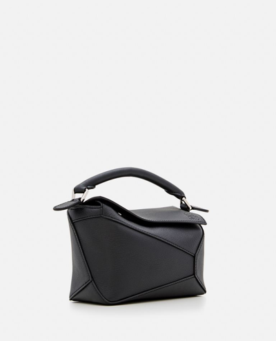 Loewe Mini Puzzle Edge Leather Shoulder Bag In Black