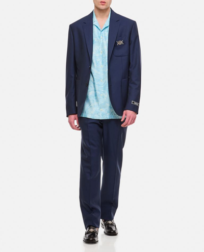 Shop Versace Formal Jacket Wool Canvas Fabric In Blue