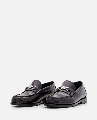Shop Versace Calf Leather Loafer In Black