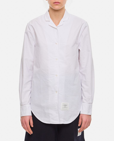 Shop Thom Browne Lapel Collar Cotton Shirt In White