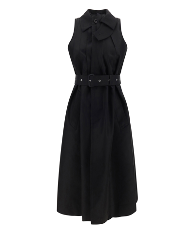 Shop Sacai Gabardine Midi Dress In Black