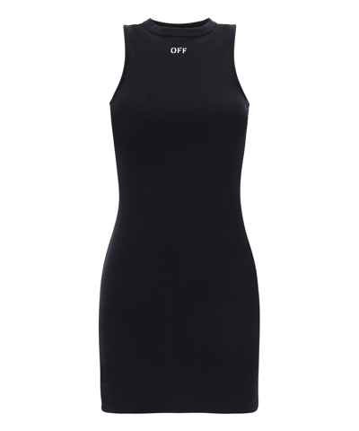 Off-white Sleek Rowing Logo-print Mini Dress In Black