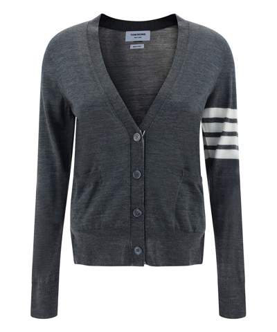 Thom Browne Grey Wool 4-bar Cardigan In Grey
