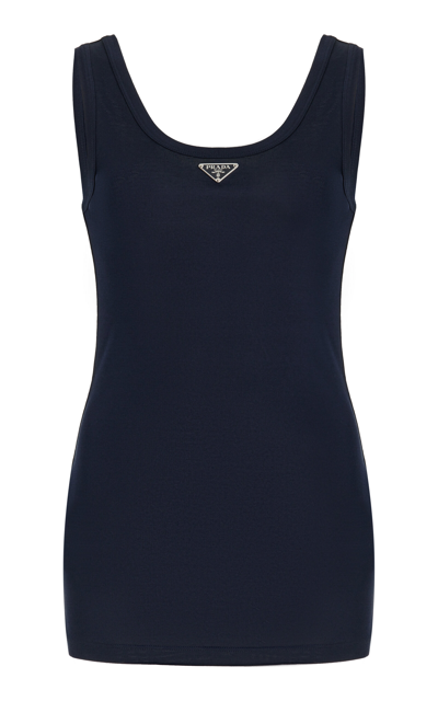 Prada Enamel-triangle Cotton Top In Navy