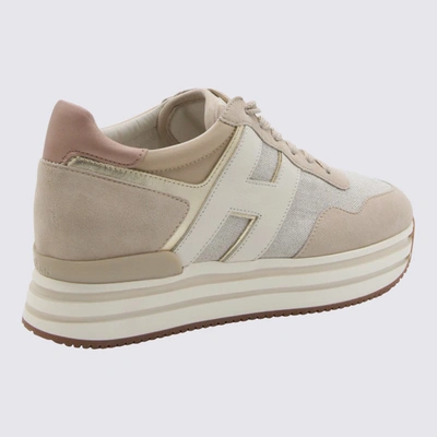 Shop Hogan Beige And White Suede Midi Sneakers