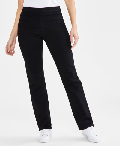 Shop Style & Co Women's Mid-rise Pull-on Straight-leg Denim Jeans, Created For Macy's In Black Rinse