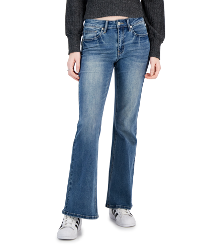 Shop Dollhouse Juniors' High-rise Bootcut Embellished-pocket Jeans In Medium Blue