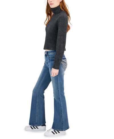 Shop Dollhouse Juniors' High-rise Bootcut Embellished-pocket Jeans In Medium Blue
