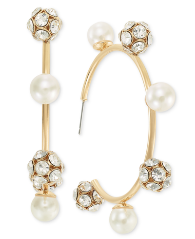 Shop Inc International Concepts Large Pave Fireball & Imitation Pearl C-hoop Earrings, Created For Macy's In Gold