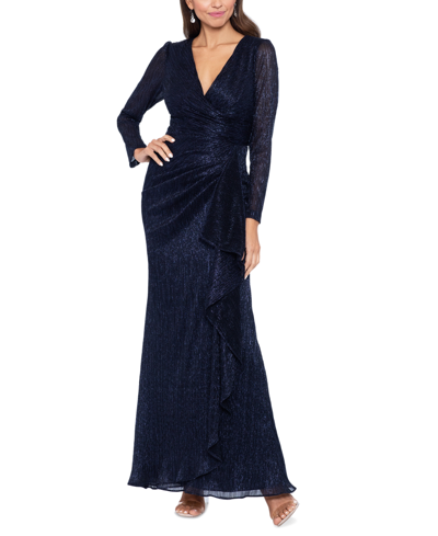 Shop Betsy & Adam Women's Metallic Ruched Gown In Navy,royal