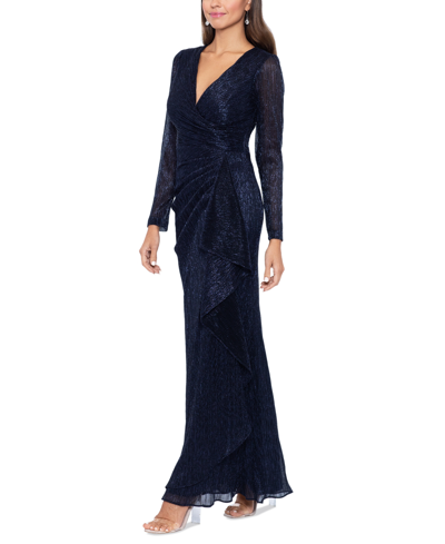 Shop Betsy & Adam Women's Metallic Ruched Gown In Navy,royal