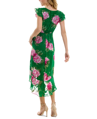 Shop Bcx Juniors' Floral-print Jacquard Faux Wrap Dress In Green Floral