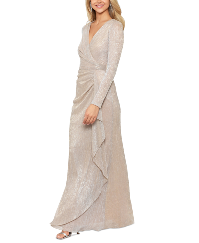 Betsy & Adam Womens V Neck Metallic Maxi Dress In Gold,silver