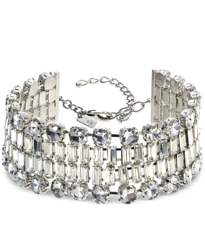 Shop Inc International Concepts Mixed Cut Crystal Multi-row Choker Necklace, 11" + 5" Extender, Created For Macy's In Silver