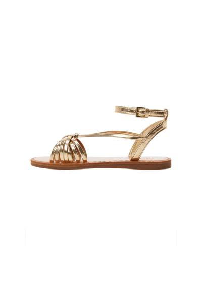 MANGO RUCHED STRIPS SANDALS GOLD 
