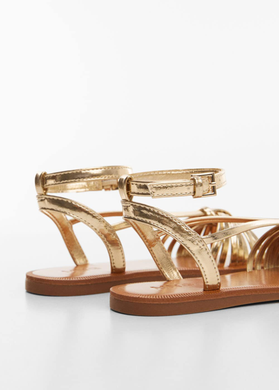 Shop Mango Ruched Strips Sandals Gold