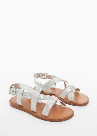 Shop Mango Sequin Sandals Silver In Argent