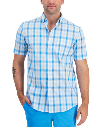 Shop Club Room Men's Mike Regular-fit Stretch Plaid Button-down Poplin Shirt, Created For Macy's In Bright White