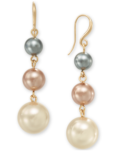 Shop Charter Club Gold-tone Tonal Imitation Pearl Triple Drop Earrings, Created For Macy's In Taupe