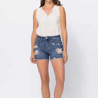 Shop Judy Blue High Waisted Printed Pocket Lining Cut Off Shorts In Blue
