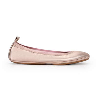 Shop Yosi Samra Samara Foldable Ballet Flat In Rose Gold Metallic Leather In Pink
