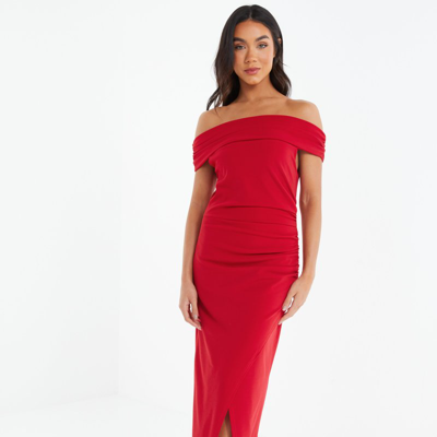Shop Quiz Bardot Evening Dress In Red