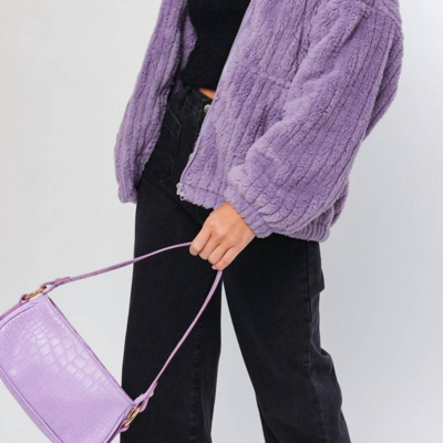 Shop Le Lis Fleece Hoodie Jacket In Purple