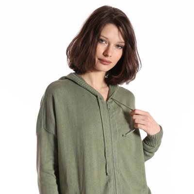 Shop Minnie Rose Cotton Cashmere Oversized Zip Hoodie In Green