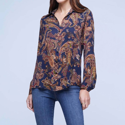 Shop L Agence Nina Long Sleeve Sheer Silk Blouse In Blue