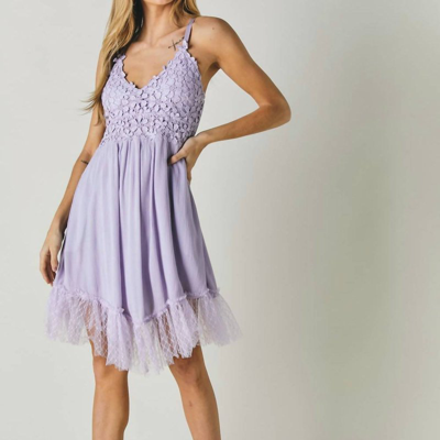 Shop Davi & Dani Crochet Lace Bodice Mini Dress In Purple