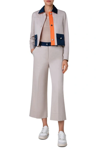 Shop Akris Punto Colorblock Crop Jean Jacket In Beige-navy-orange