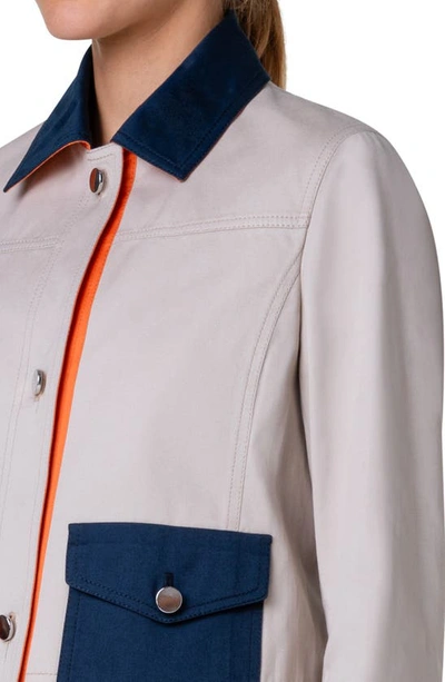 Shop Akris Punto Colorblock Crop Jean Jacket In Beige-navy-orange