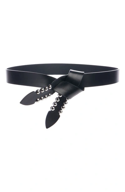 Shop Isabel Marant Lecce Bubble Knotted Leather Belt In Black/ Silver Bksi