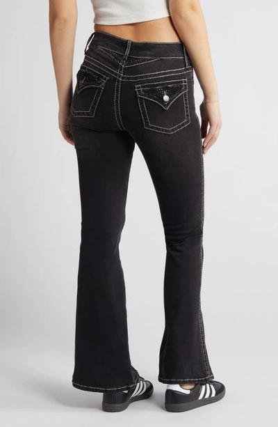 Shop Ptcl Shinny Rhinestone Detail Wide Leg Jeans In Black