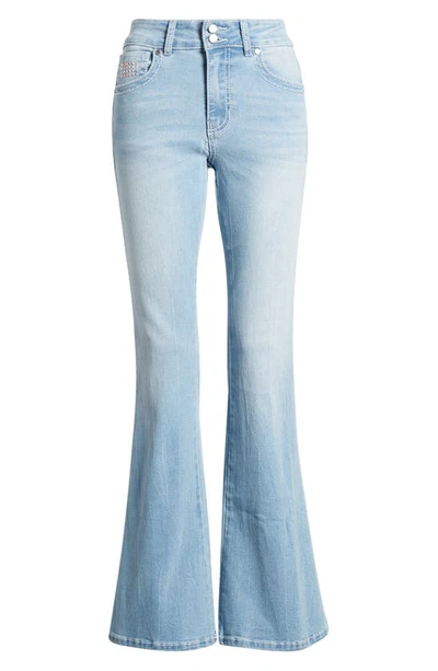 Shop Ptcl Shinny Rhinestone Detail Wide Leg Jeans In Indigo