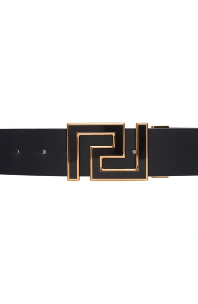 Shop Versace Reversible La Greca Buckle Belt In Black Navy Blue  Gold