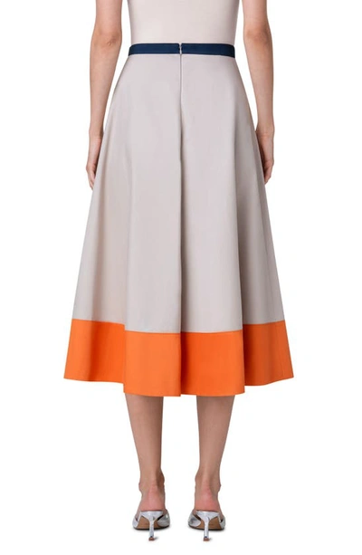 Shop Akris Punto Colorblock Cotton Gabardine A-line Skirt In Beige-navy-orange