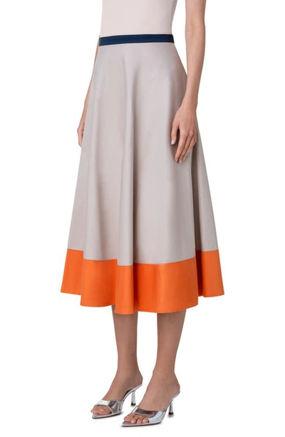 Shop Akris Punto Colorblock Cotton Gabardine A-line Skirt In Beige-navy-orange